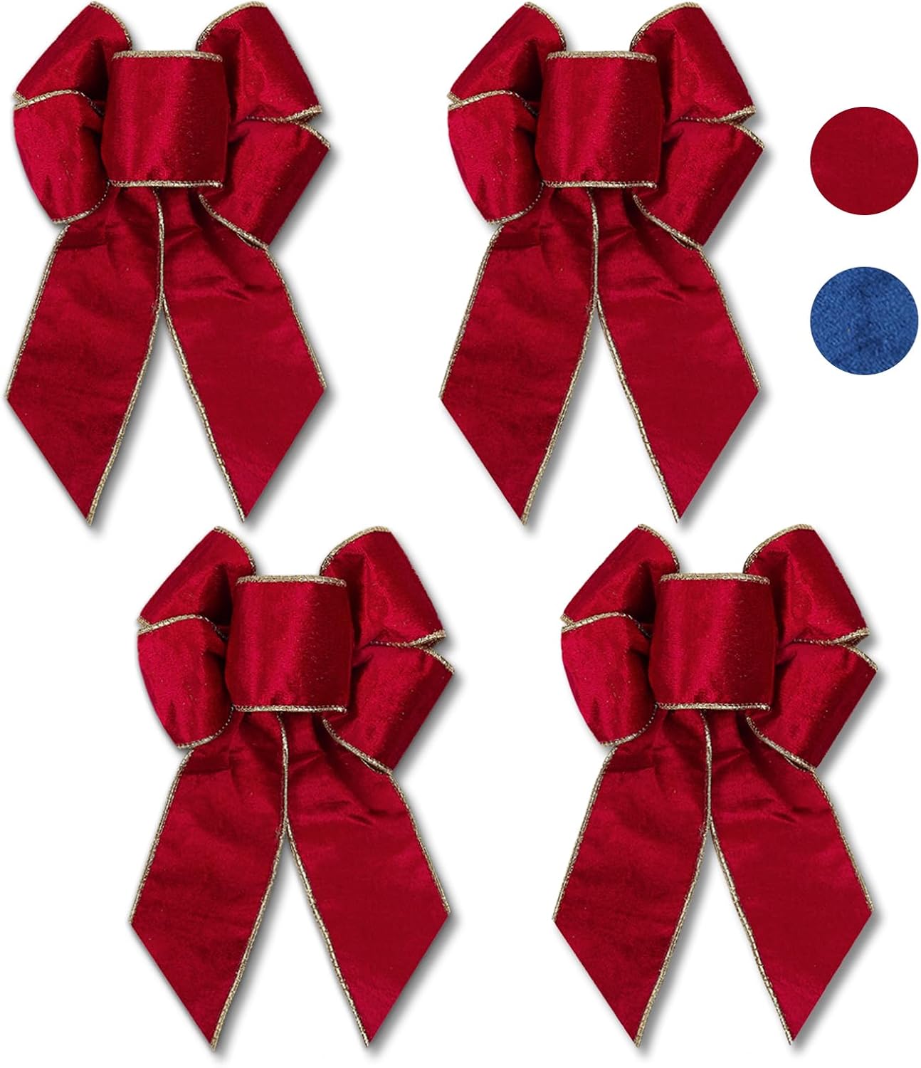 4 Pack Christmas Bows Decor Red Bows Christmas Tree Red Velvet Fabric Bows Can Christmas Tree Fireplace Decoration Railing Christmas Bows for Wreaths (Red)
