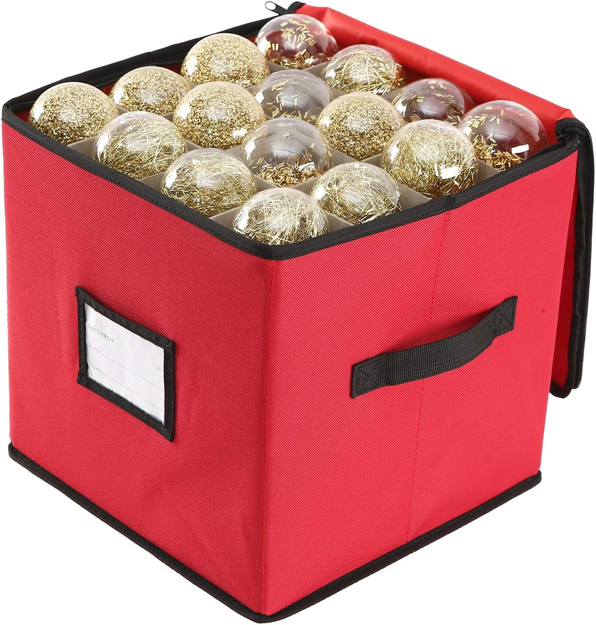 Christmas Ornament Storage Box,600D Oxford Fabric Stores up-to 64 Standard Holiday Ornaments Holder,12 x 12 Inch 4 Layer Xmas Storage Containers