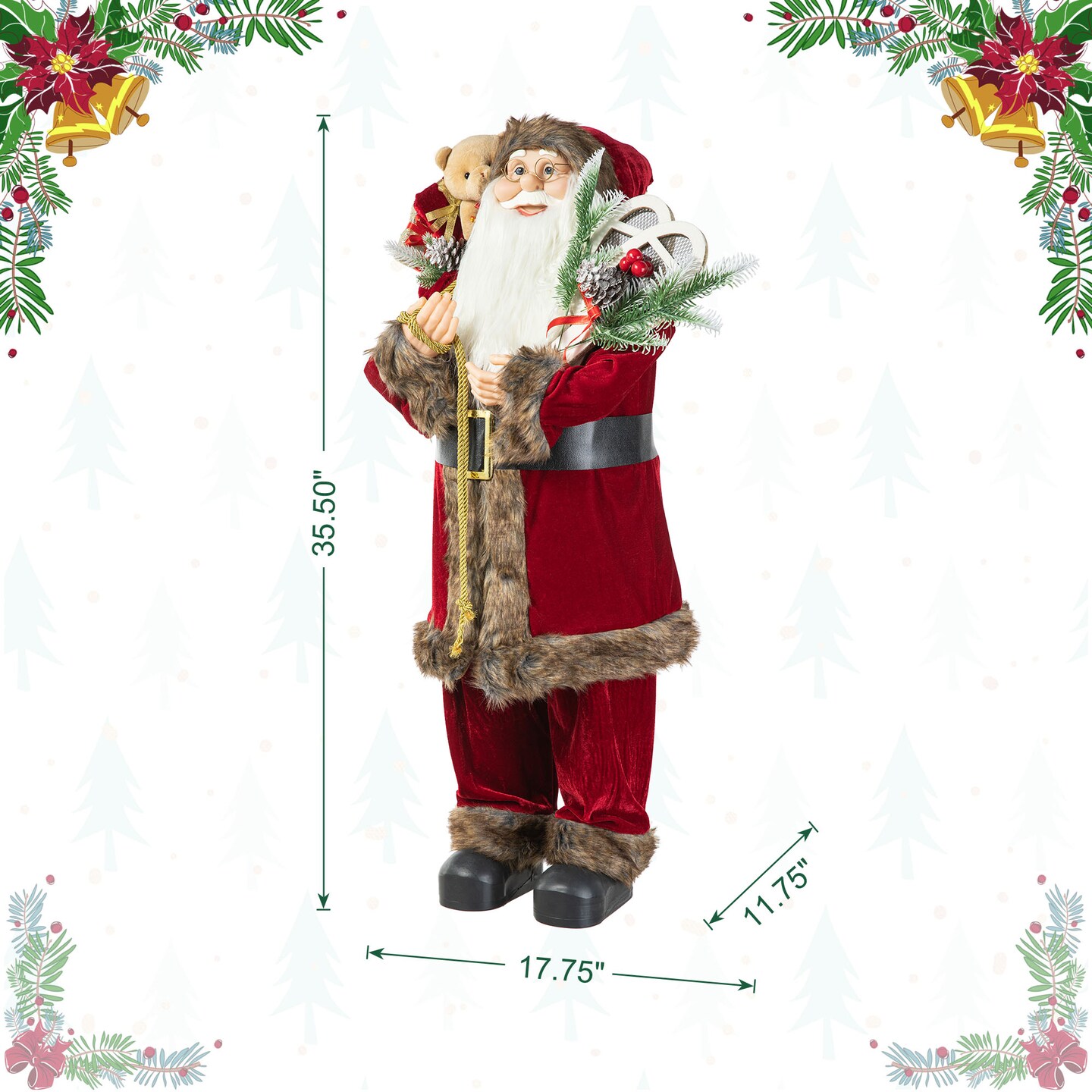 35&#x22;H Oversized Faux Fur Christmas Santa Figurine