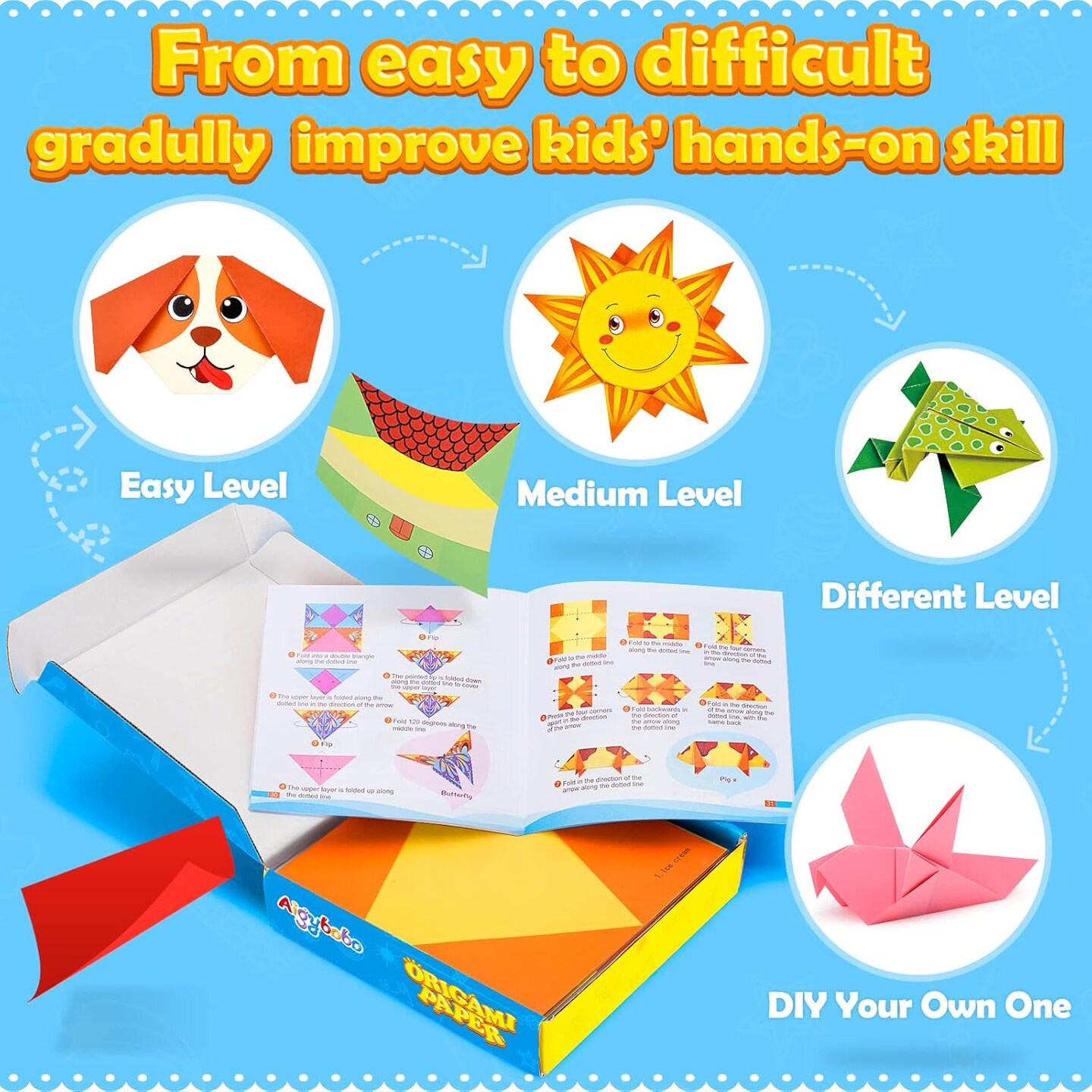 Origami Paper Set, 308PCS Kids Craft Paper Kit with Instructional Book for Girls Age 6,7,8,9,10,11,12, Art Projects Supplies for School Class Craft Lessons- Christmas Gifts for Boys&#x26;Girls