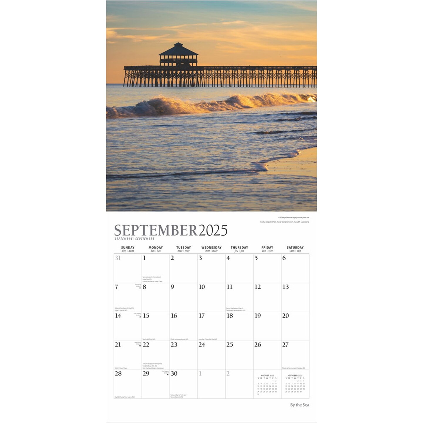 By the Sea | 2025 12 x 24 Inch Monthly Square Wall Calendar | Foil Stamped Cover | Plato | Waves Sun Clear Blue Sky