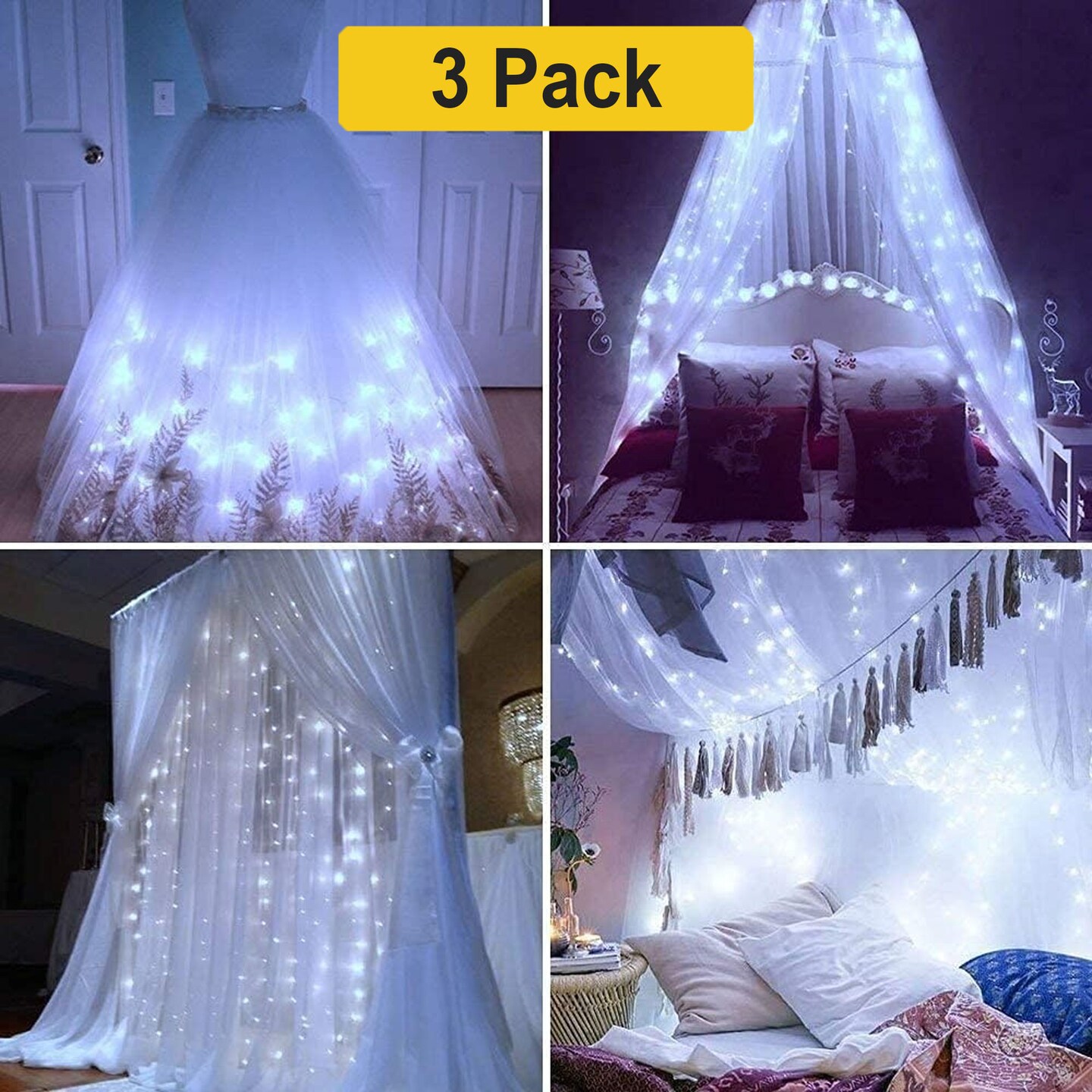 300 LED Hanging Curtain Lights — Plug-In, 8 Modes, Flexible Clear Cable