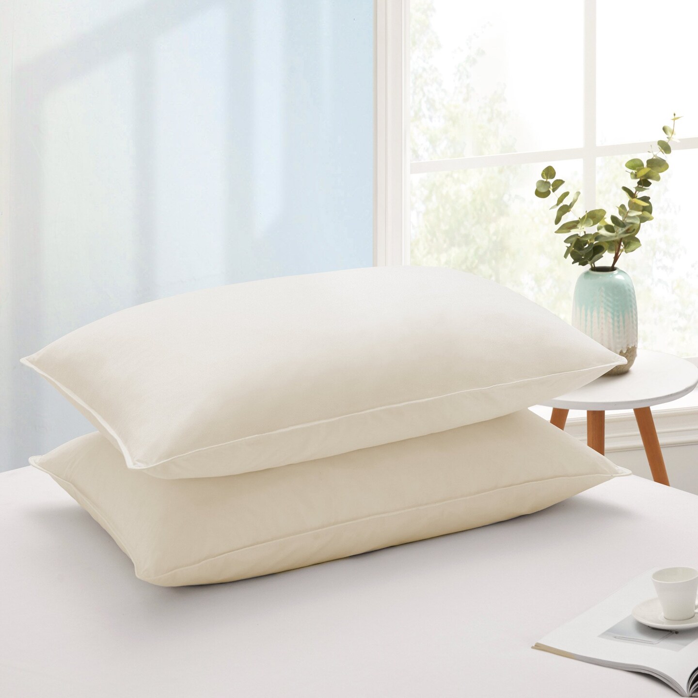 Puredown 2 Pack White Goose Feather Pillows Medium Firm Standard Size