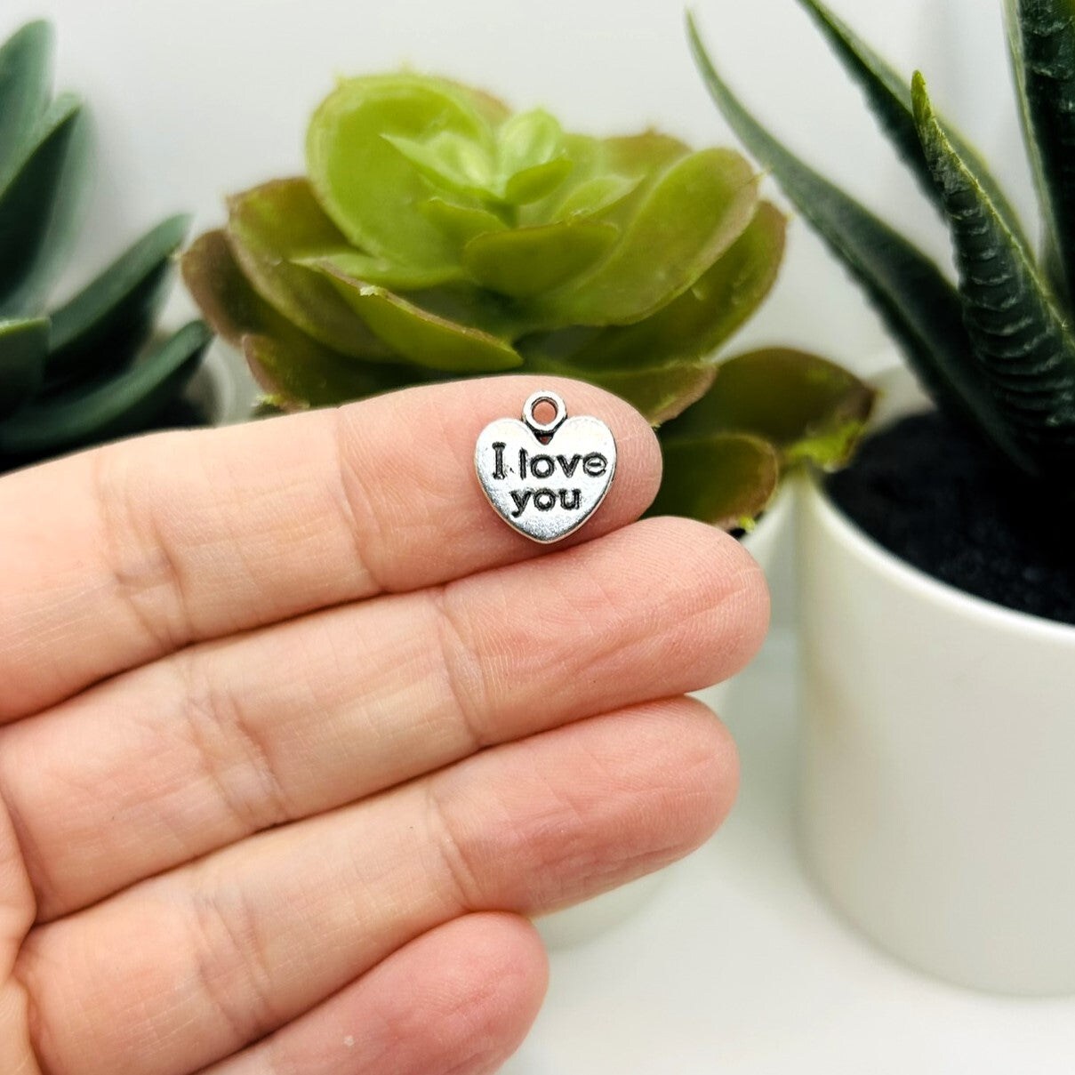 1, 4, 20 or 50 Pieces: Small I Love You Heart Charms - Double Sided