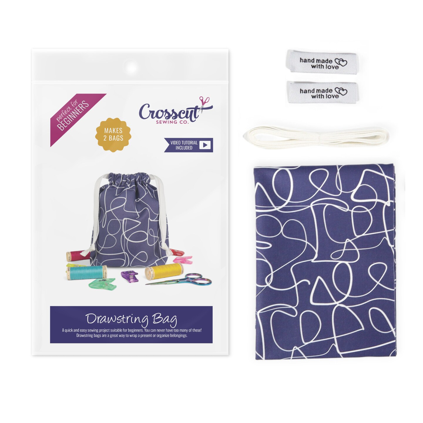 Crosscut Sewing Co.® Drawstring Bag Sewing Kit - Beginner Sewing Project Kit