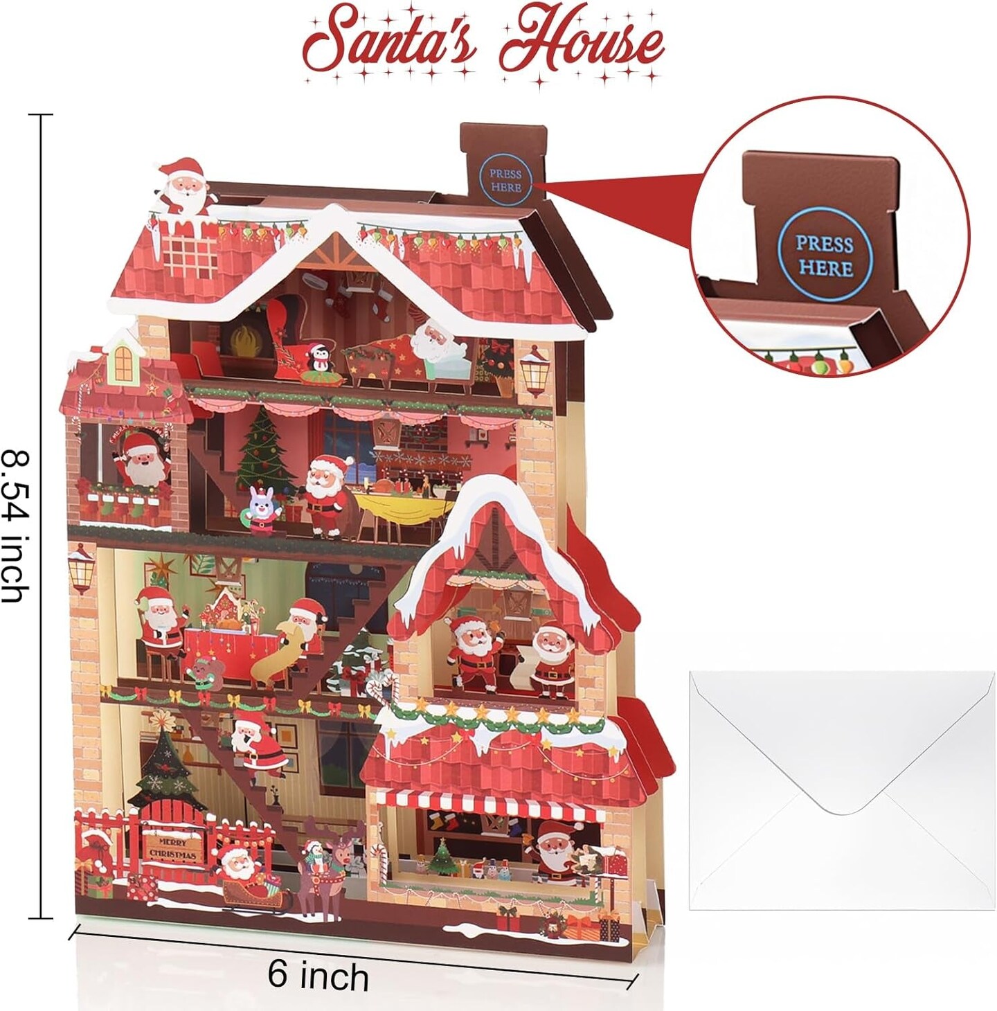 Christmas Cards, Lights and 3 Music 3D Pop up Christmas Card, Santa&#x27;S House Merry Christmas Greeting Card for Kids Mom Dad Husband Wife Men Women Daughter Son