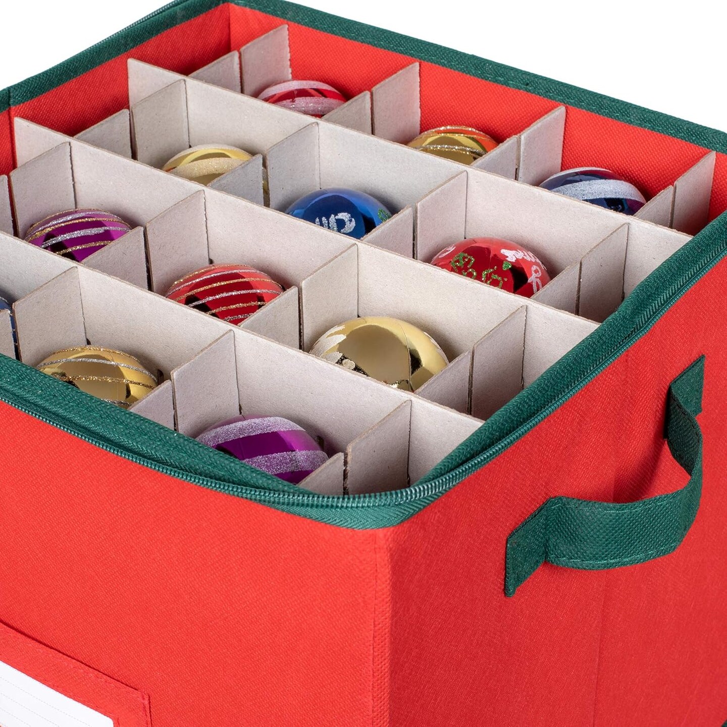Christmas Ornament Storage Box Christmas Decor Storage Containers that Store up to 64 &#x2013; 3&#x201D; x 3&#x201D; Holiday Xmas Ornaments &#x2013; Adjustable Compartment To Fit Many Sizes Ornaments &#x2013; Red