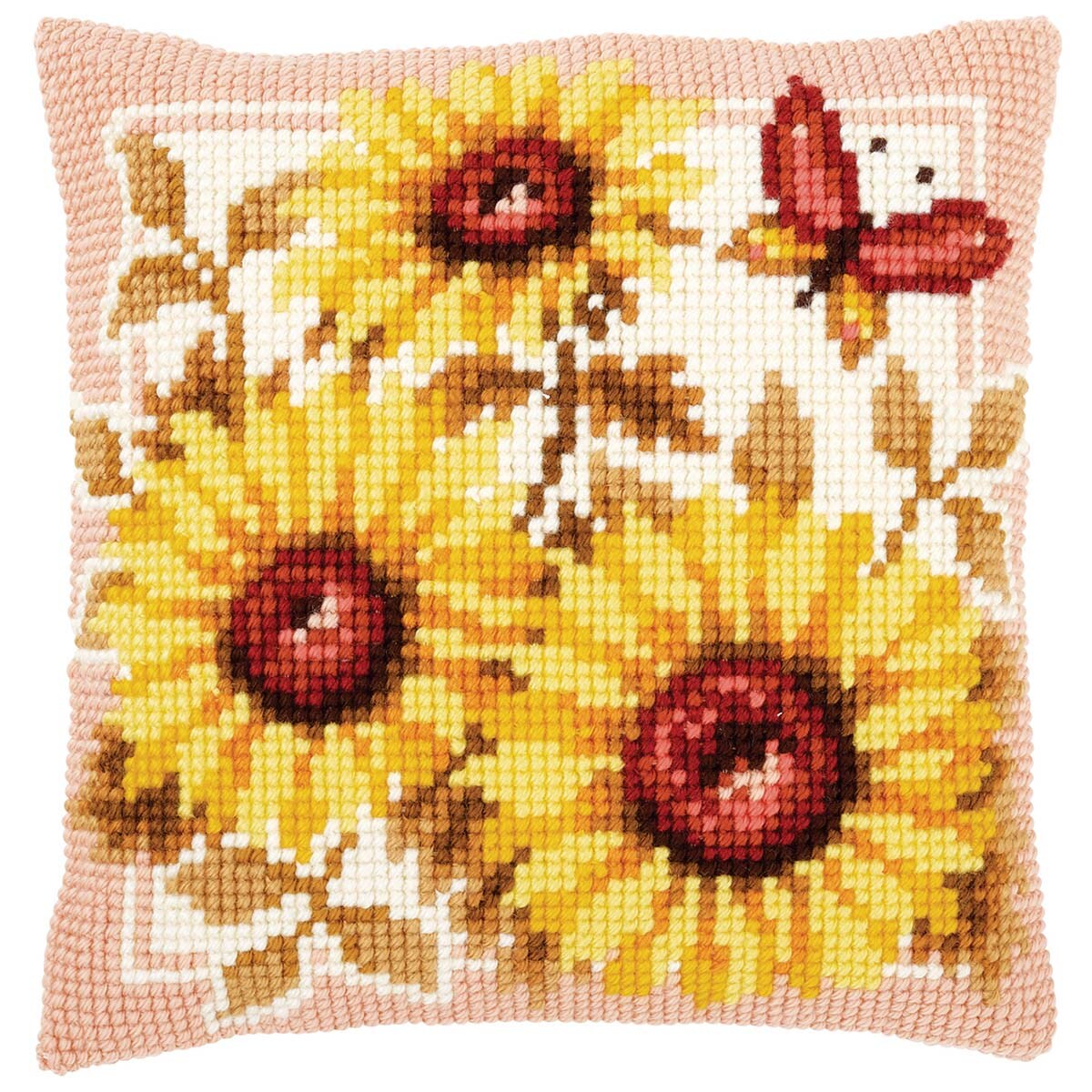 Vervaco  Sunflowers with Butterfly Pillow Cover Needlepoint Kit