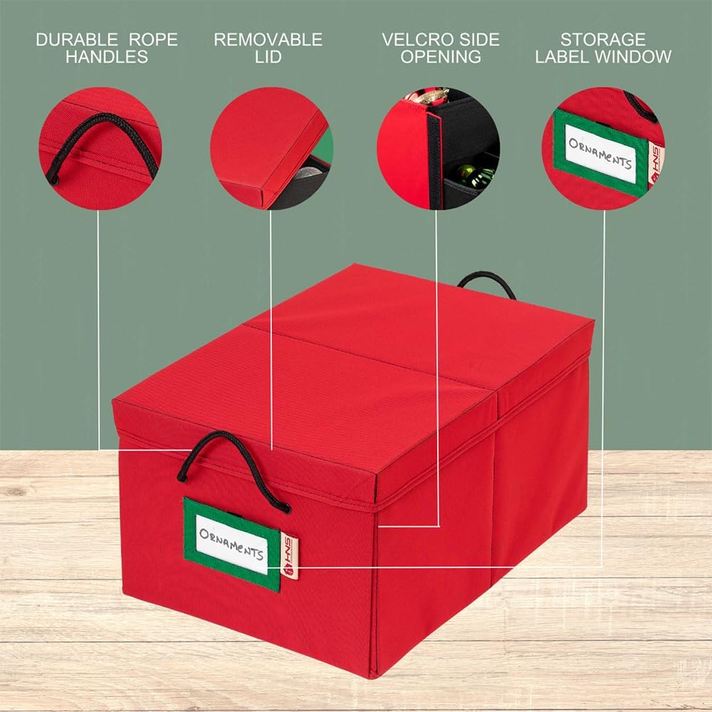 Christmas Ornament Storage Container Box with Dividers - Stores up to 72-3&#x22; Ornaments - Large Christmas Ball Storage Container Bins with 3 Removable Trays with Separators.