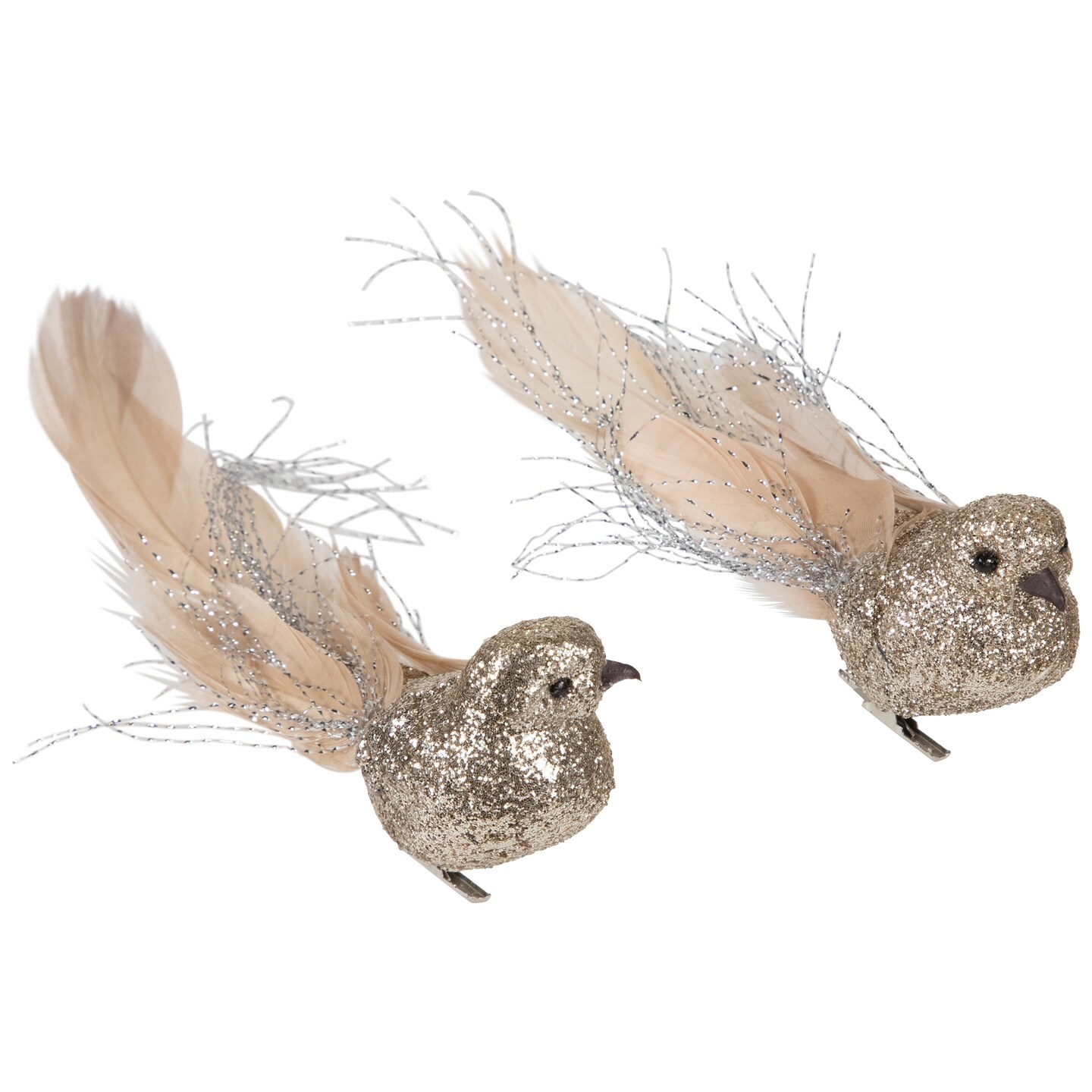 Northlight Glittered Birds Clip-On Christmas Ornaments - 7.5&#x22; - Gold - Set of 2