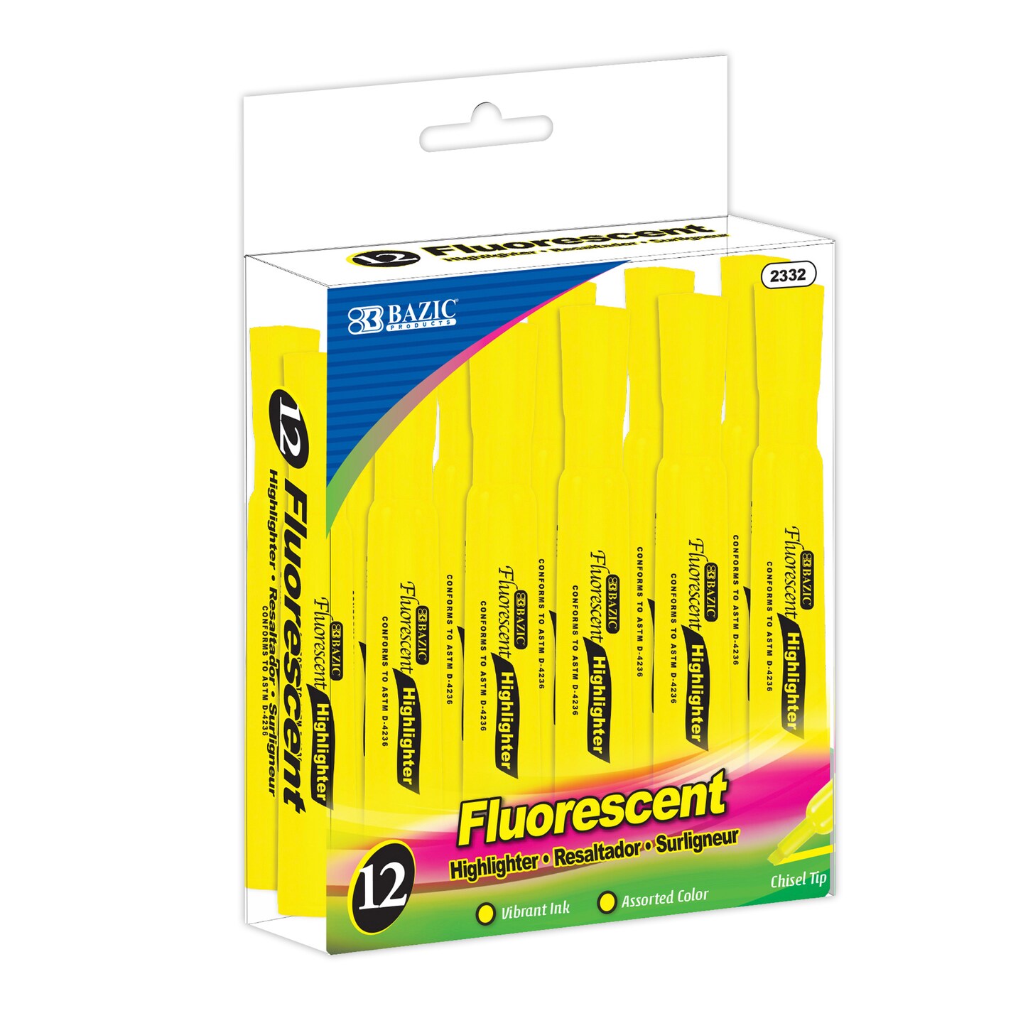 BAZIC Desk Style (Pack) Fluorescent Highlighters Yellow (12/Pack)