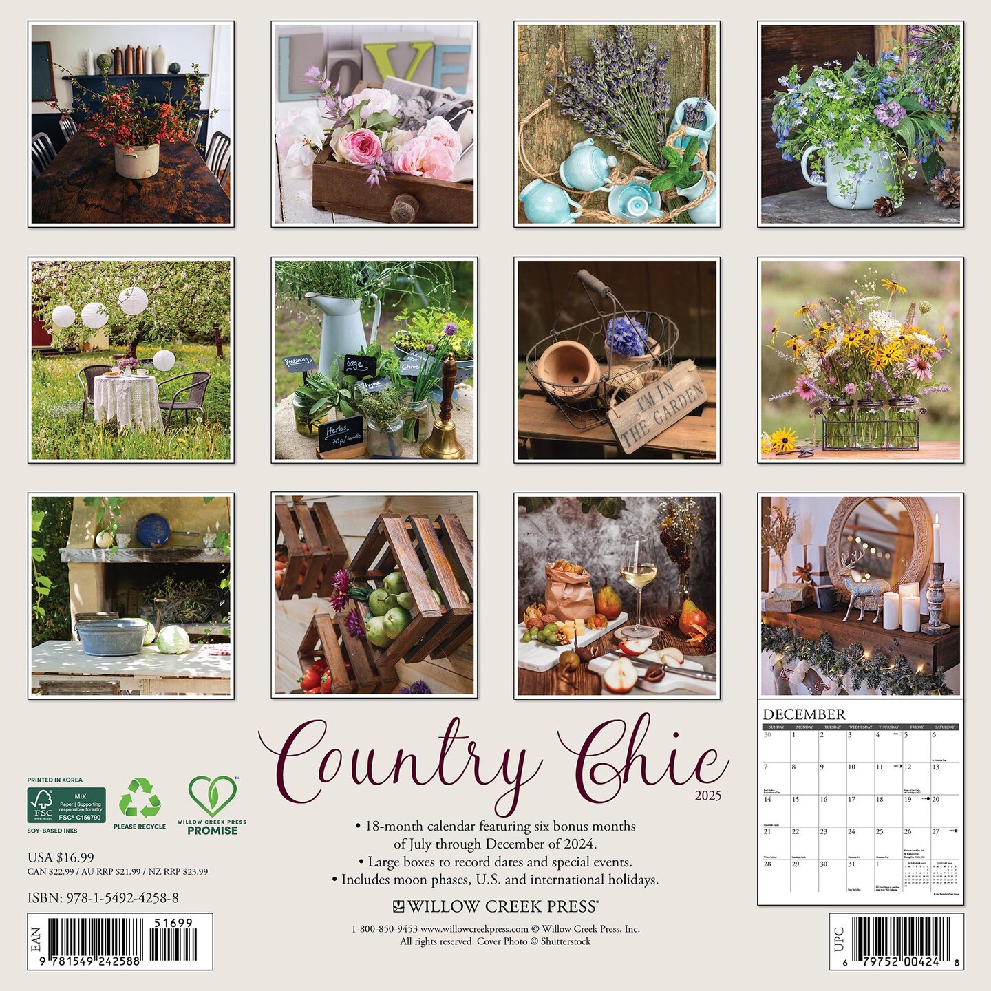 Country Chic 2025 Wall Calendar