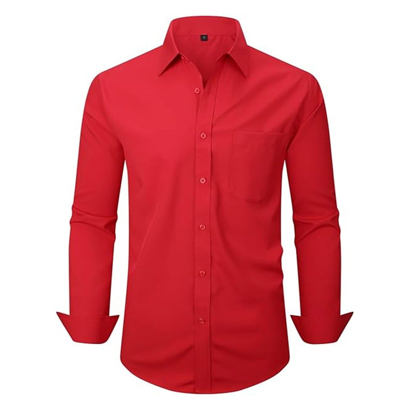 Men’s Red Long Sleeve Dress Polo Shirt – Classic Fit, Convertible Cuffs, 60/40 Cotton-Poly Blend, Button-Up with Cufflink Option