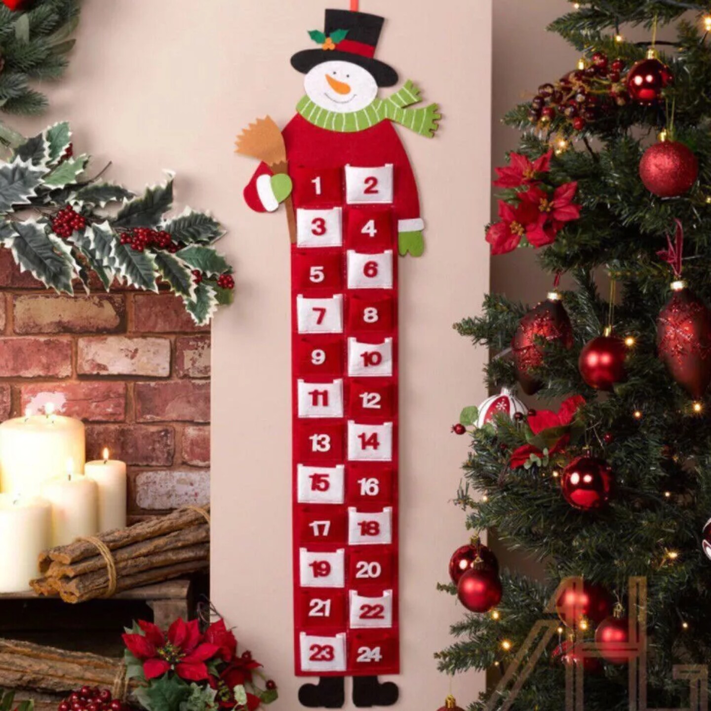 Kitcheniva Christmas Snowman Hanging Advent Calendars Countdown With Pocket Decor