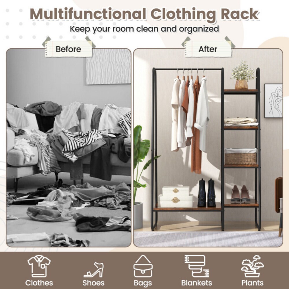 Clothes Rack Free Standing Storage Tower with Metal Frame Suitable for Various Place