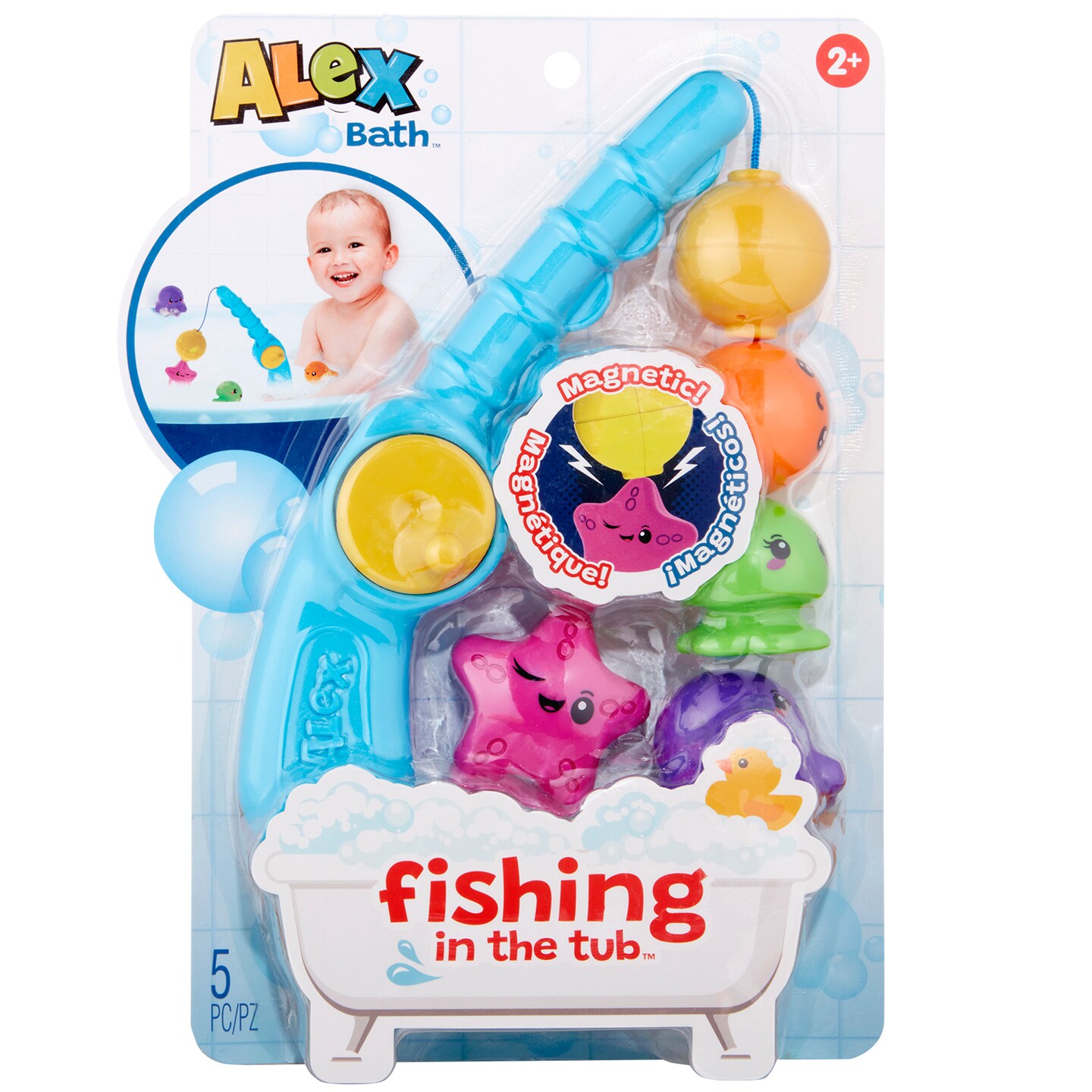Alex: Fishing In The Tub - Catch &#x26; Release Game, Bathtime Water Toy, 4 Sea Creatures to Reel In, Magnetic Tip Fishing Rod, Kids &#x26; Toddlers Ages 2+