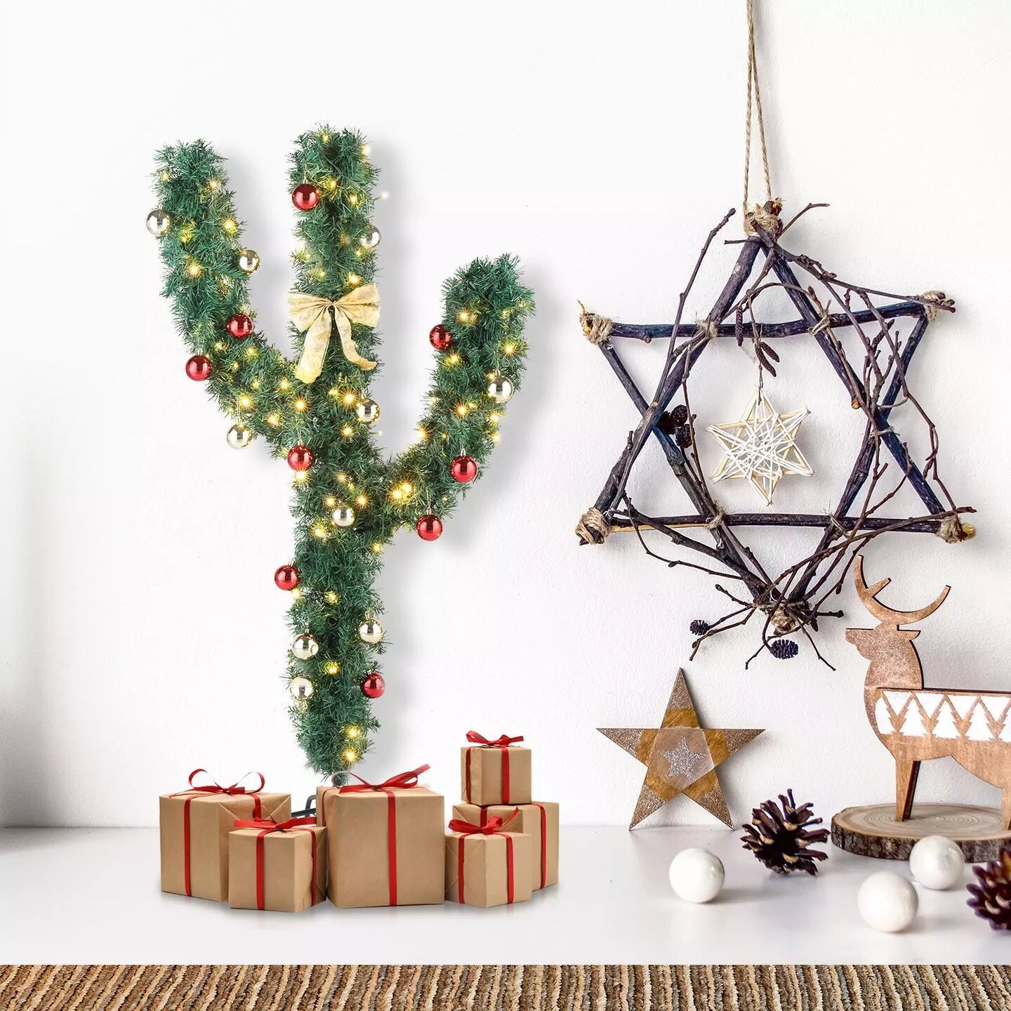 Kitcheniva 5 Ft Pre-Lit Cactus Artificial Christmas Tree Decor With LED Light