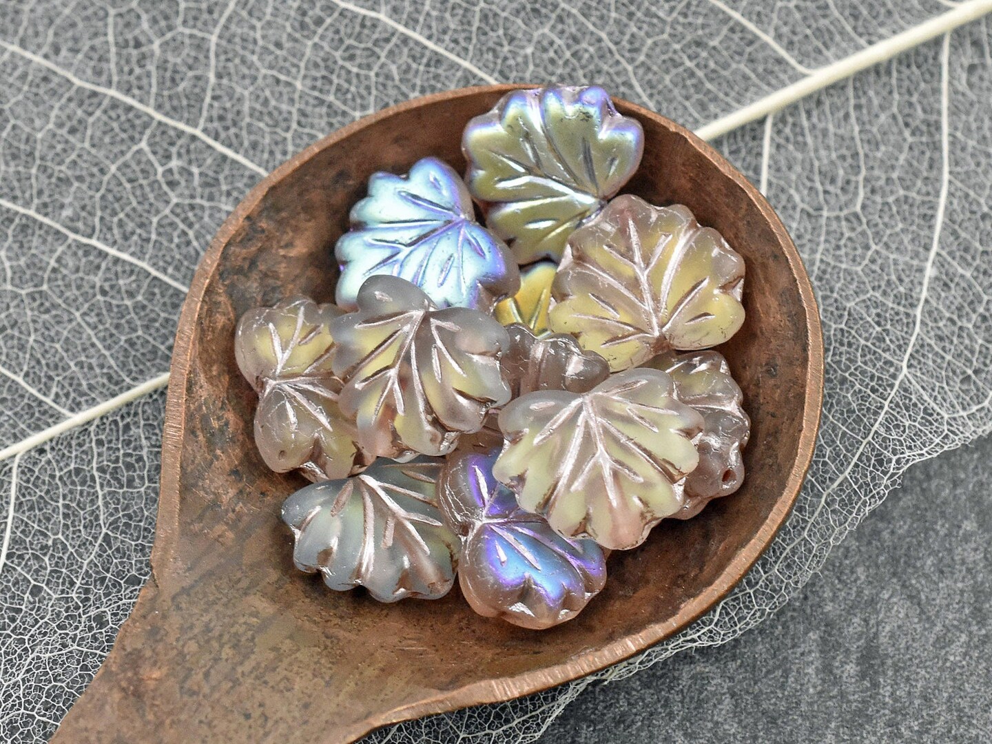*20* 13x11mm Metallic Beige Washed Matte Pale Pink Maple Leaf Beads