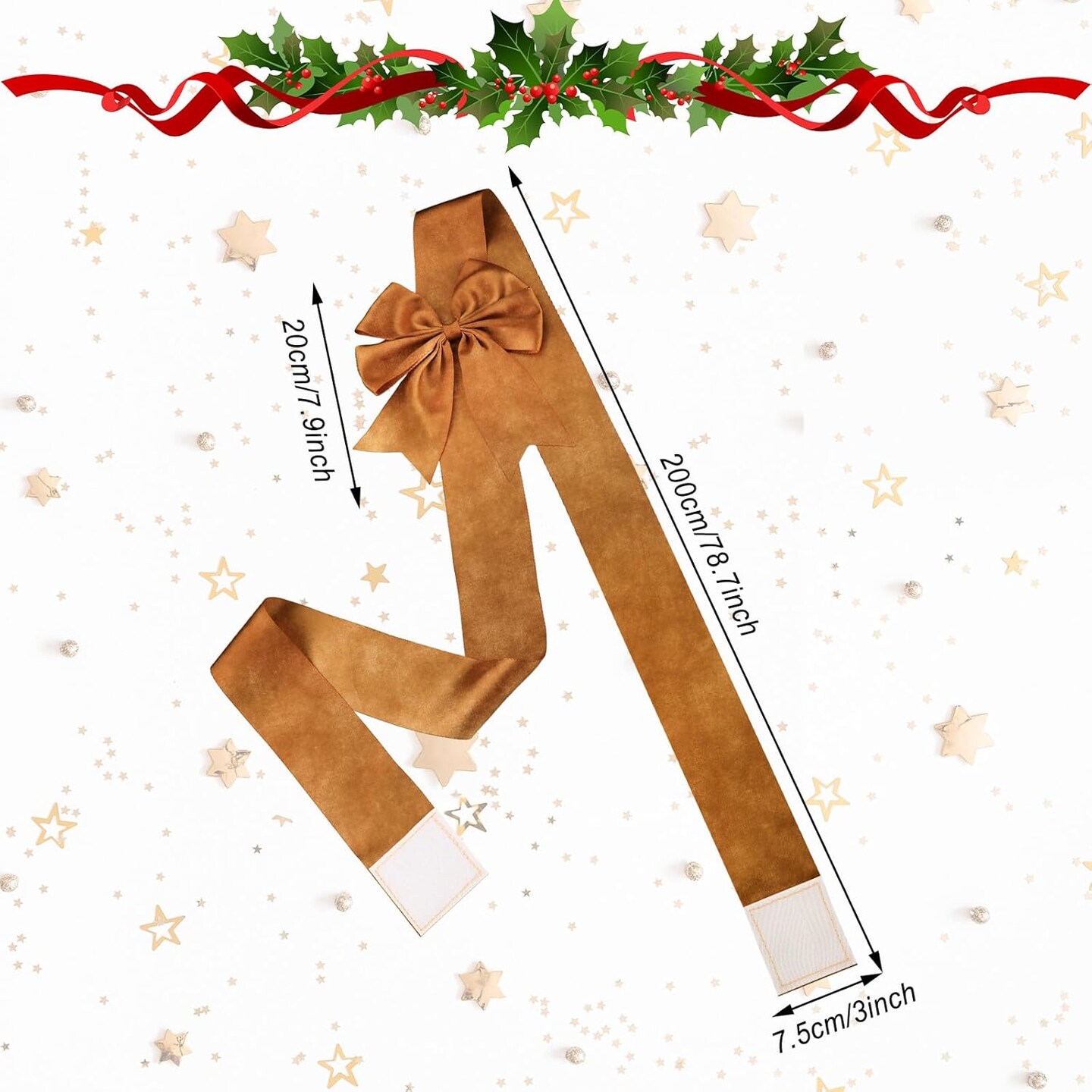 6 Pcs Christmas Cabinet Door Bows Large Christmas Ribbons Cabinet Door Windows Bows for Christmas Festive Party Cabinets Furniture Kitchen Decorations(Brown,Velvet)