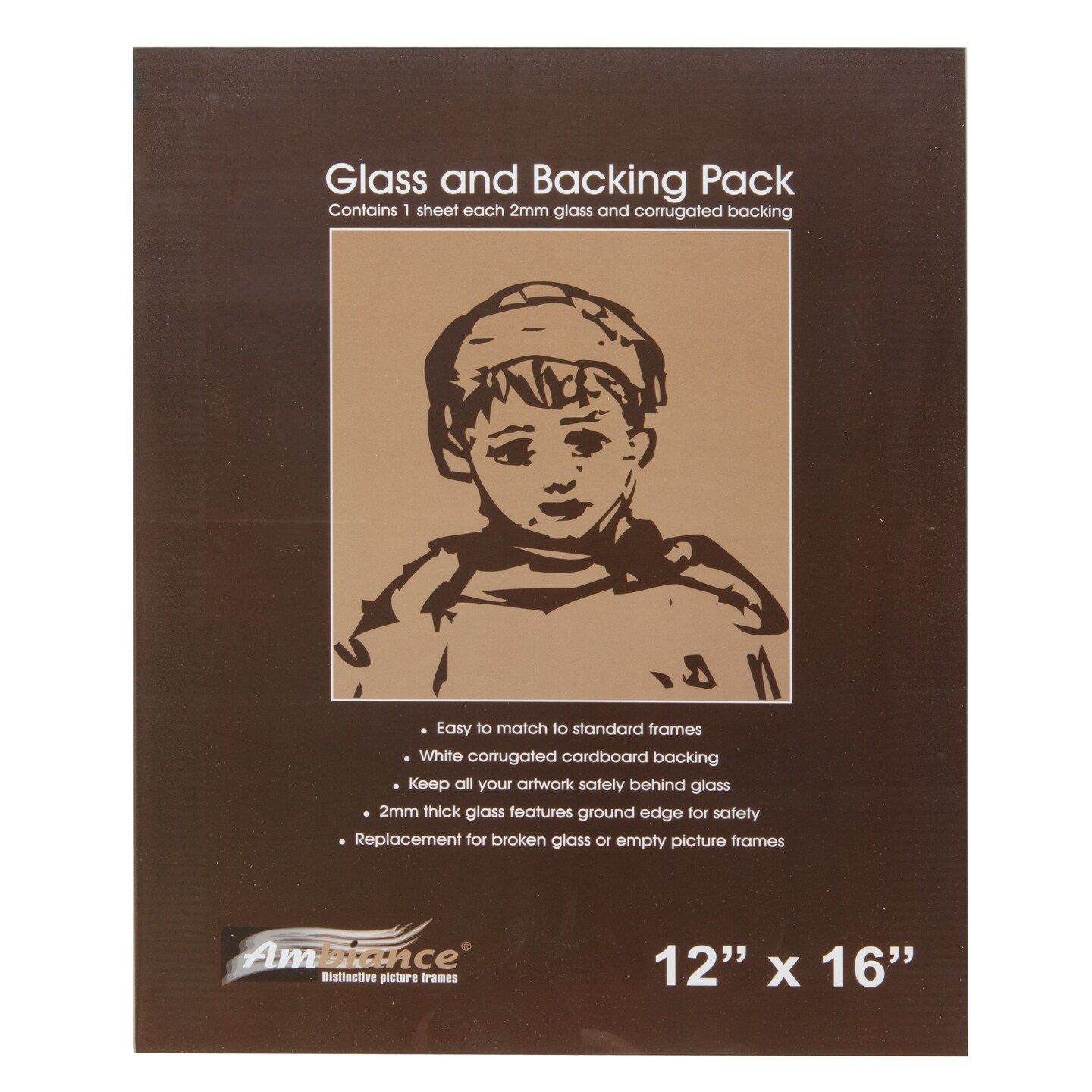 Ambiance Picture Frame Glass &#x26; Backing Replacement Inserts - Assorted Sizes - 2mm Thick Smooth Ground Edge Glass &#x26; White Corrugated Cardboard Backing - Single Item