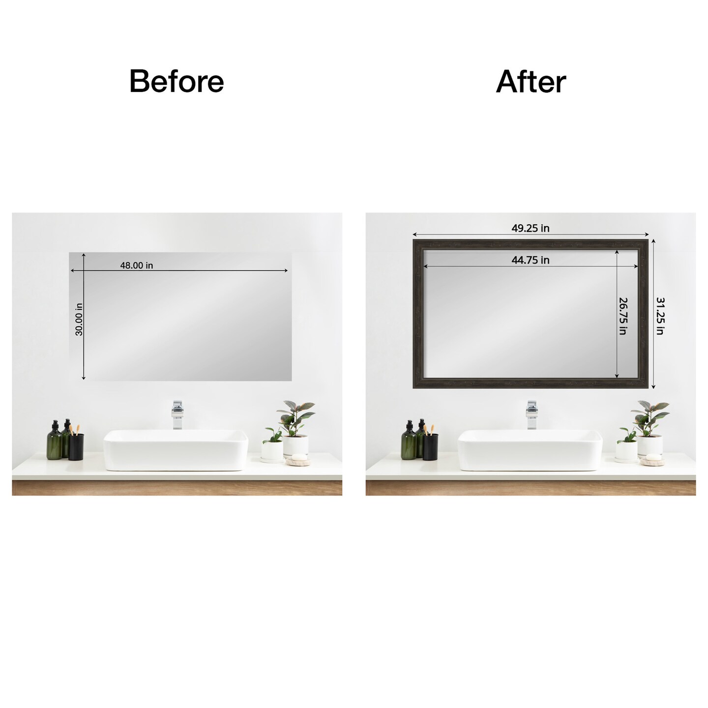 Amanti Art Mirror Makeover Bathroom Mirror Frame Border Kit - Fully Assembled Peel and Stick Frame - Mirror NOT Included - Shipwreck Narrow Trim