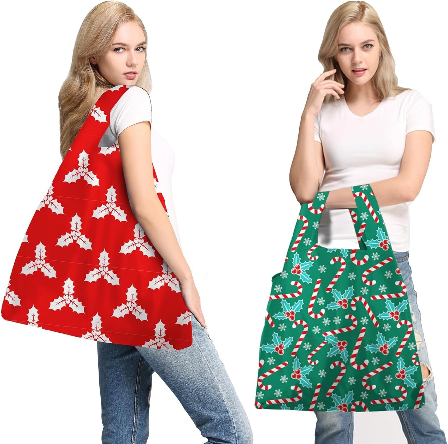 12 Pack Christmas Bags Reusable Grocery Bags Christmas Gift- 50 Lbs Foldable Polyester Totes With Elastic Band And Storage Pouch For Shopping, Kitchen, Parties Shopping Bag Tote Bags Bulk