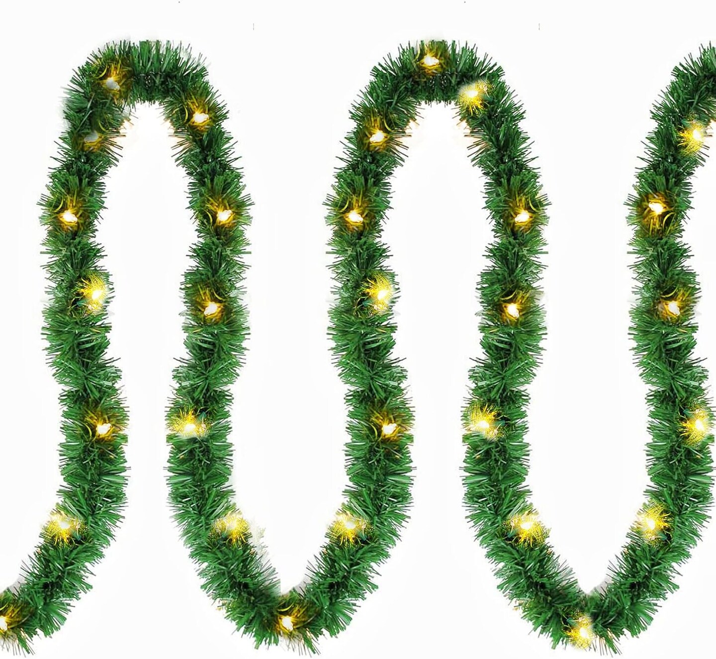 Garland,Lighted Artificial Pine Garland with Plug in 35 Count Clear Incandescent Mini Lights, Perfect for Indoor/Outdoor Holiday Decorations