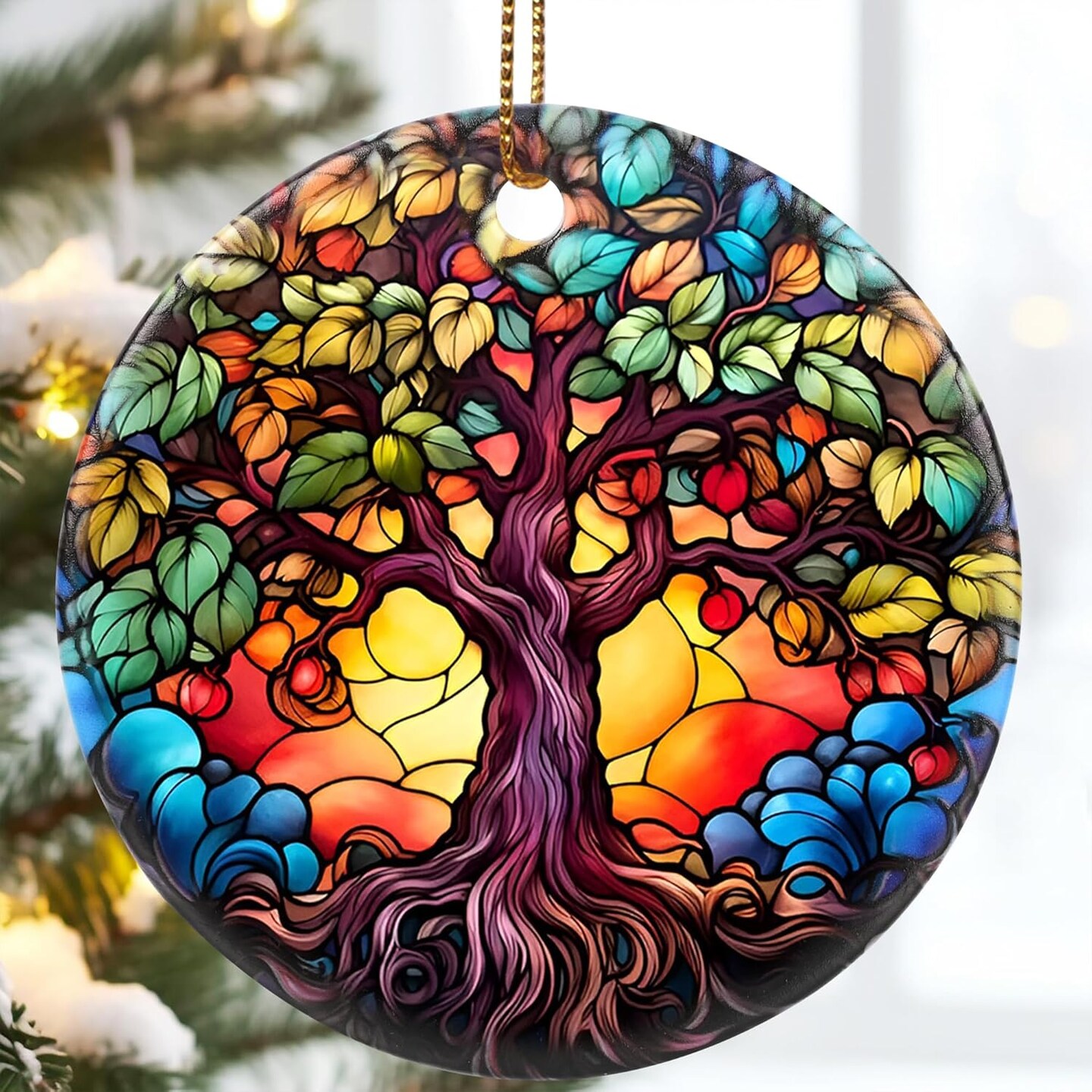 Tree of Life Ornament Christmas, 2.8" Ceramic Christmas Decoration, Tree of Life Christmas Tree Ornament, Holiday Ornament Gift, Tree of Life Themed Gifts, Christmas Keepsake Ideas