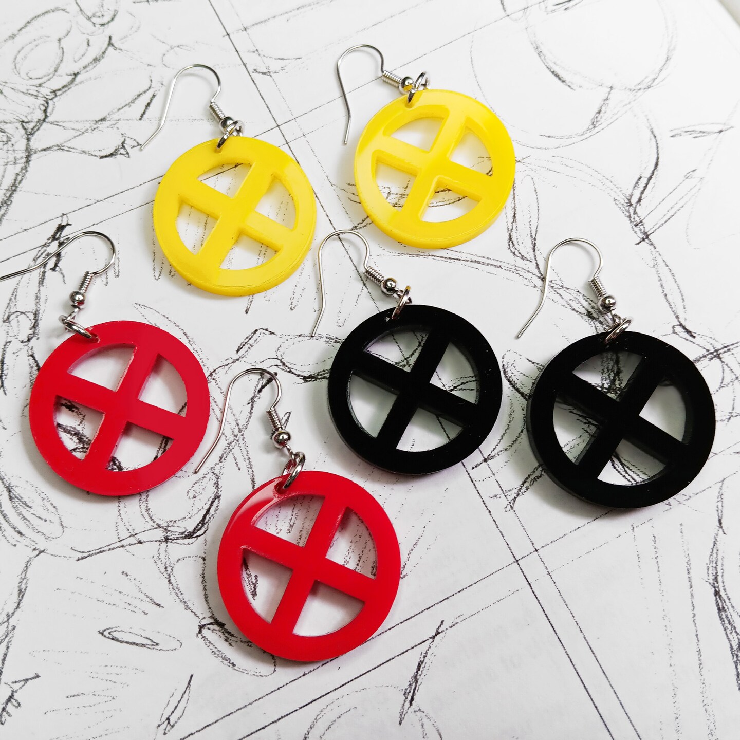 X Logo Cosplay Dangle Earrings in Classic Yellow, Red or Black - X