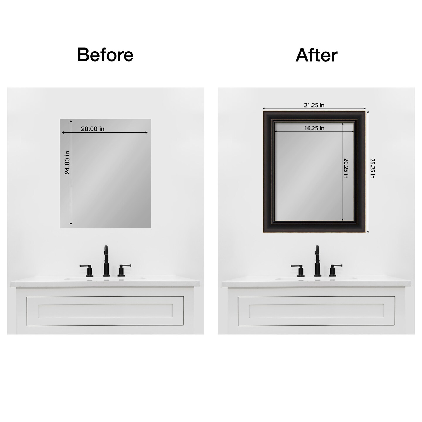 Amanti Art Mirror Makeover Bathroom Mirror Frame Border Kit - Fully Assembled Peel and Stick Frame - Mirror NOT Included - Trio Trim