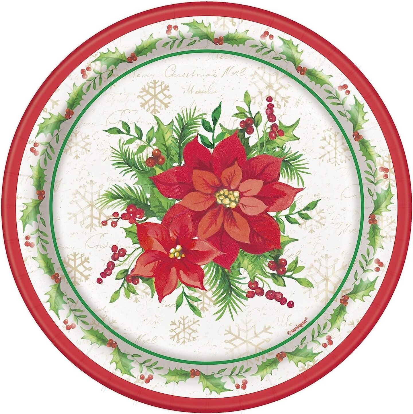 Festive Poinsettia Holiday 9&#x22; Paper Plates - 8ct