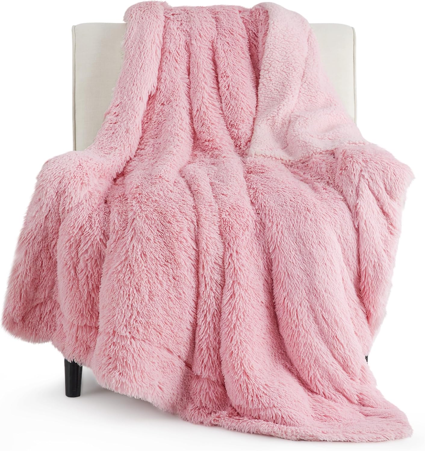 Soft Pink Throw Blanket for Couch, Fluffy Fuzzy Blankets & Throws for Bed, Sofa, Cozy Plush Sherpa Fleece Faux Fur Blanket, Thick Warm Christmas Blanket Gifts for Women, Men, 50x60