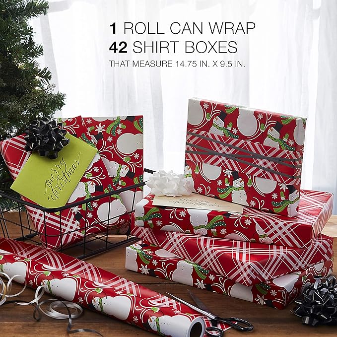 Christmas Wrapping Paper, Plaid Snowman (1 Jumbo Roll 30 in. x 70 ft.)