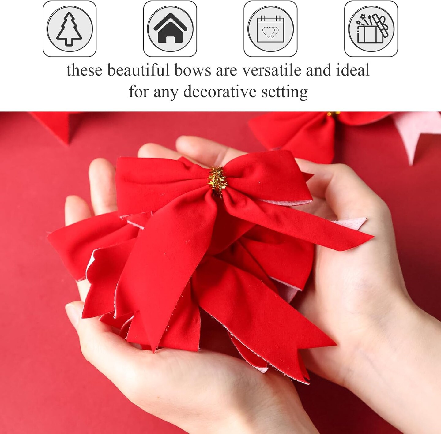 40PCS Christmas Bows, 4 x 3.1 inches Christmas Wreaths Bows with Golden Twist Ties Red Christmas Tree Bows for Christmas Tree Christmas Wreath Present Decoration