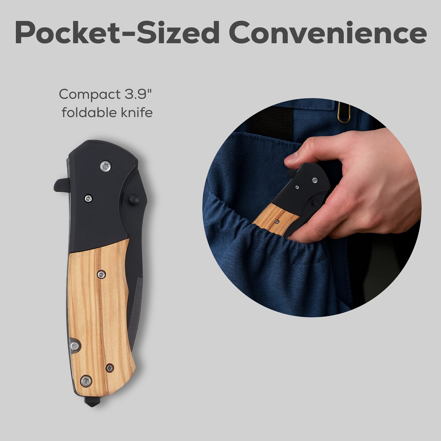 Makerflo Beast Wooden Pocket Knife, Tactical Spring Assisted Steel Blade, Belt Clip, Opener, Rope & Seatbelt Cutter, Glass Breaker for Hunting, Hiking, Self Defence, Gifts for Him, Natural Wood