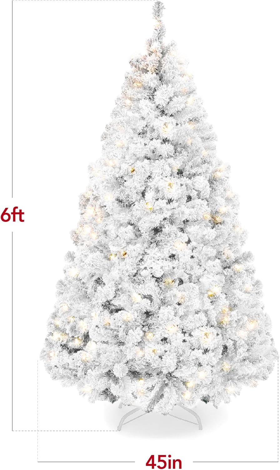Snow Flocked Christmas Tree Full Pine with 250 White & Multicolor LED Lights, 928 Tips & Foot Switch Control