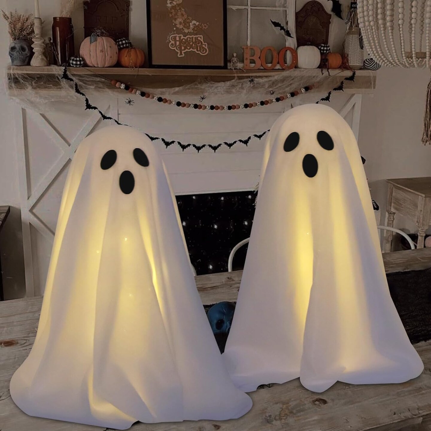 2 Packs Spooky Ghost Decor with String Lights