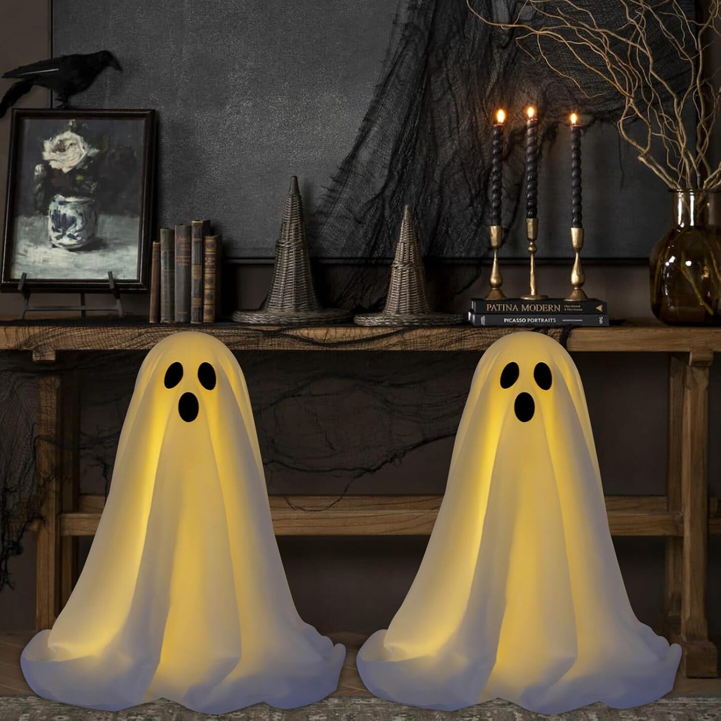 2 Packs Spooky Ghost Decor with String Lights