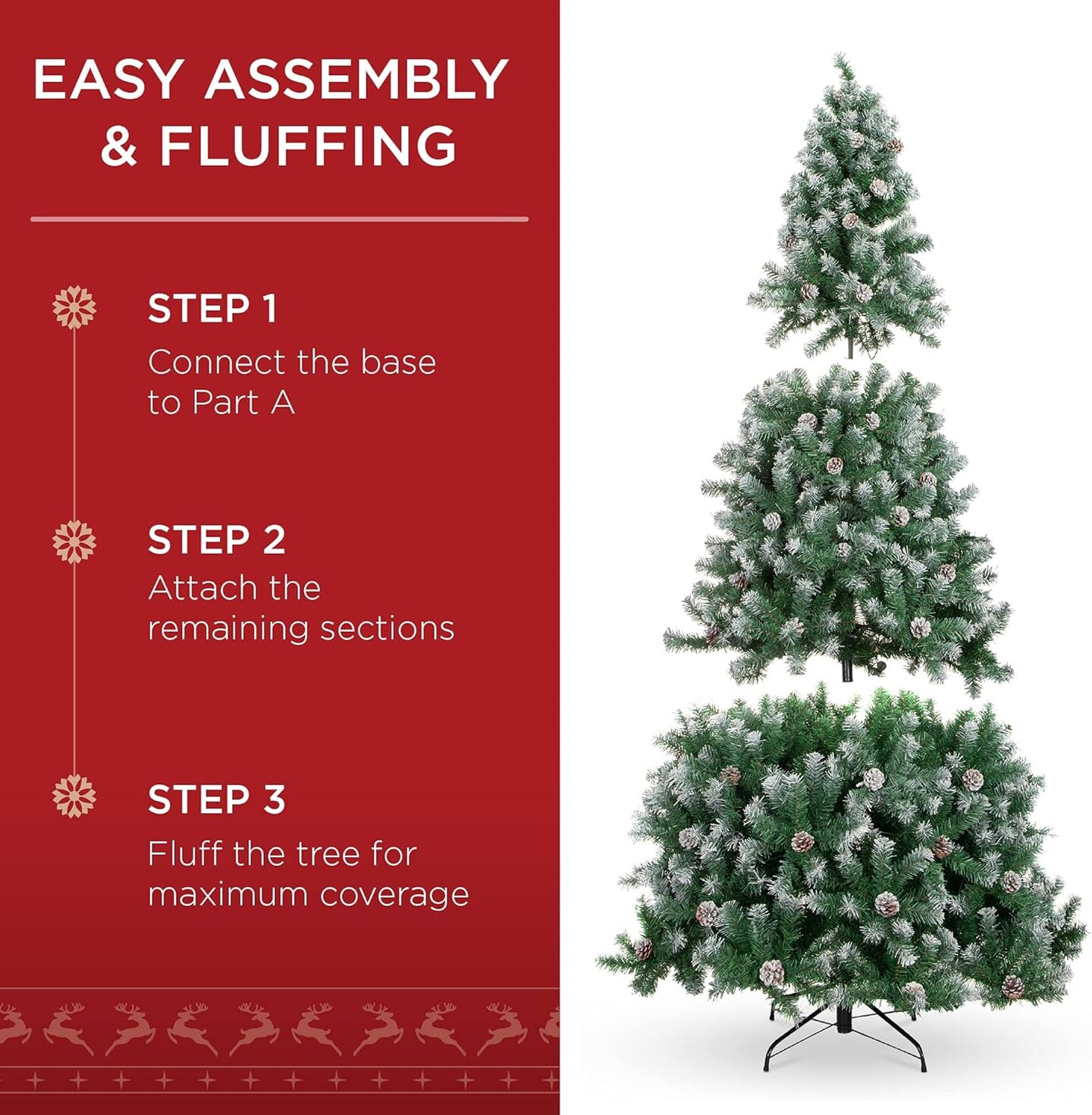 Pre Lit Pre Decorated Pine Artificial Christmas Tree Frosted 1,000 Tips with Pine Cones, 250 Lights &#x26; for Indoor Holiday Decor