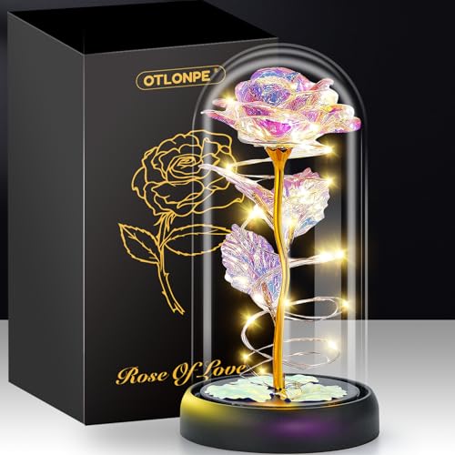 Rose Mothers Day Flowers Gifts for Mom from Daughter Son, Birthday Gifts for Women Wife Mom Grandma Nana, Light Up Rose Flowers in Glass Dome, Gifts for Teacher Mother&#x27;s Day Anniversary