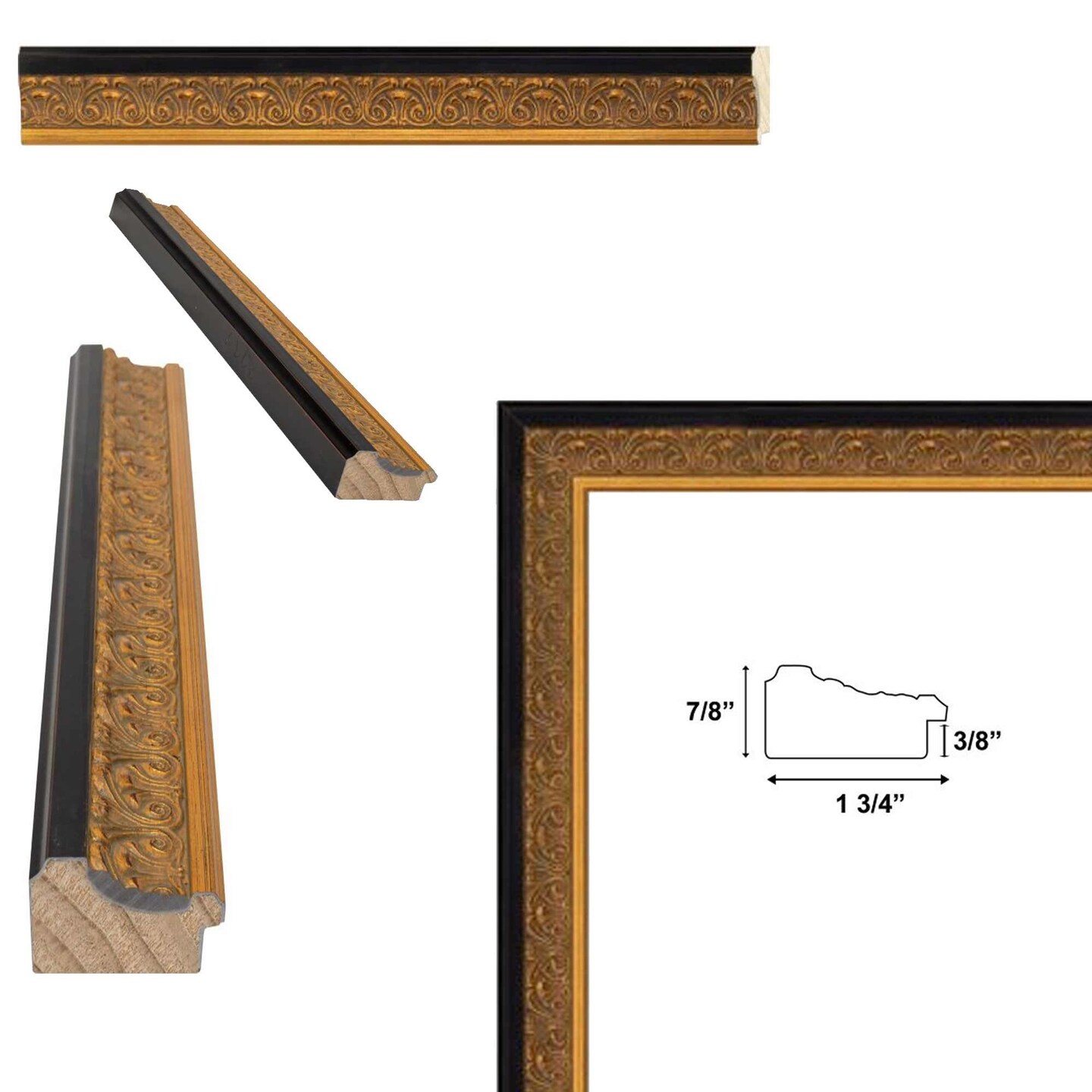 Antique Floral Gold With Black Lip Picture Frame 8.5x11 frame