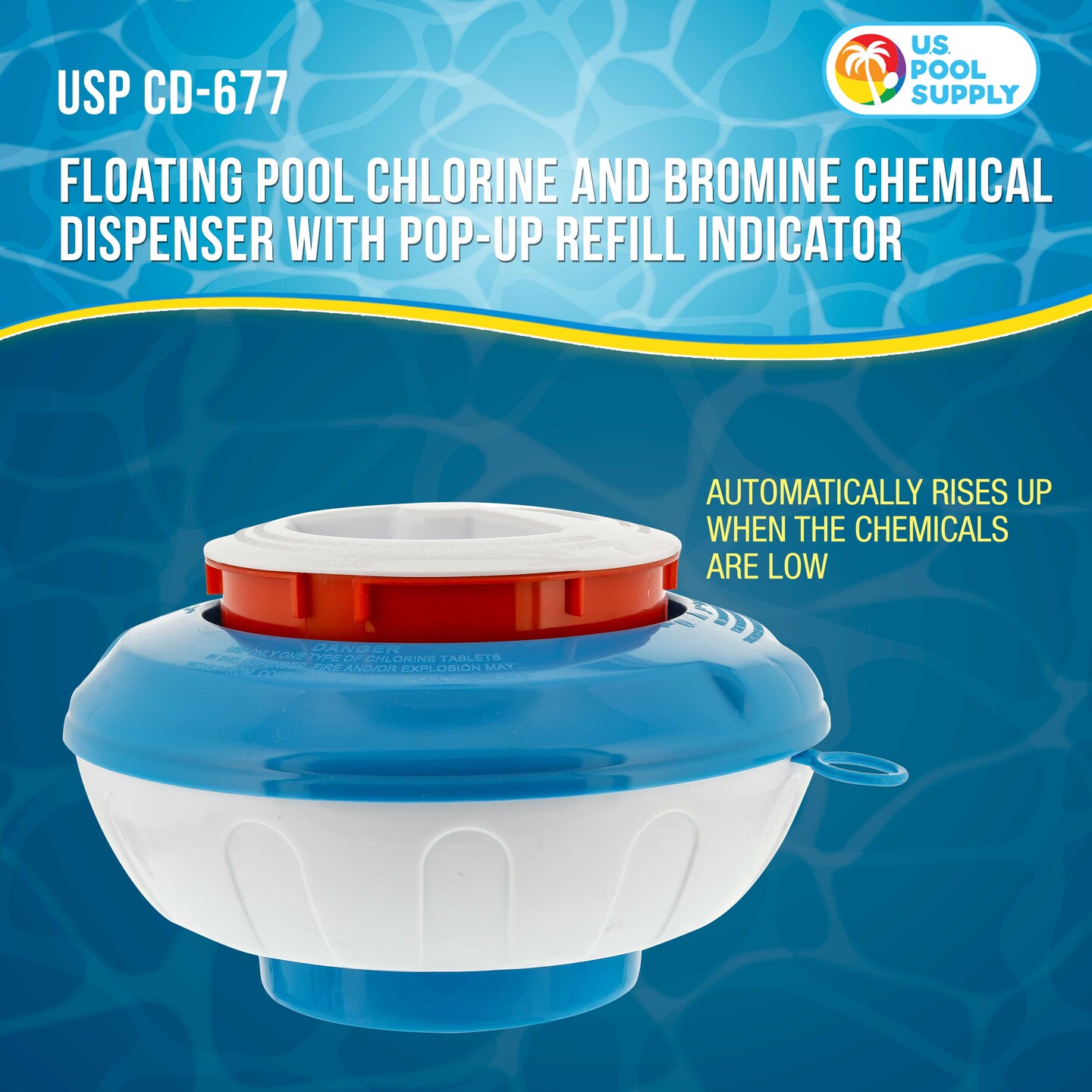 U.S. Pool Supply&#xAE; Floating Pool Chlorine and Bromine Chemical Dispenser with Pop-Up Refill Indicator - Holds 3&#x22; and 4&#x22; Tablets, 8&#x22; Diameter - Balanced Chemical Delivery
