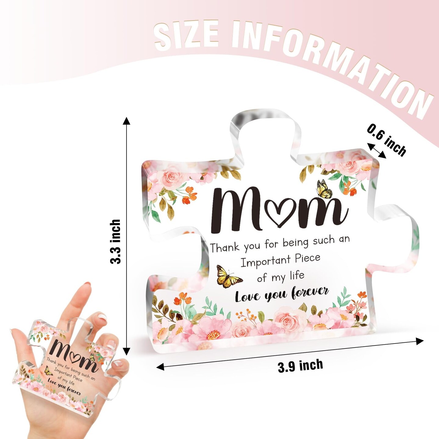 Mothers Day Gifts for Mom - Delicate Mom Birthday Gifts from Daughter Son - Engraved Acrylic Block Puzzle Piece 3.9 x 3.3 inch - Mothers Day Christmas Birthday Gifts for Mom, Ideas