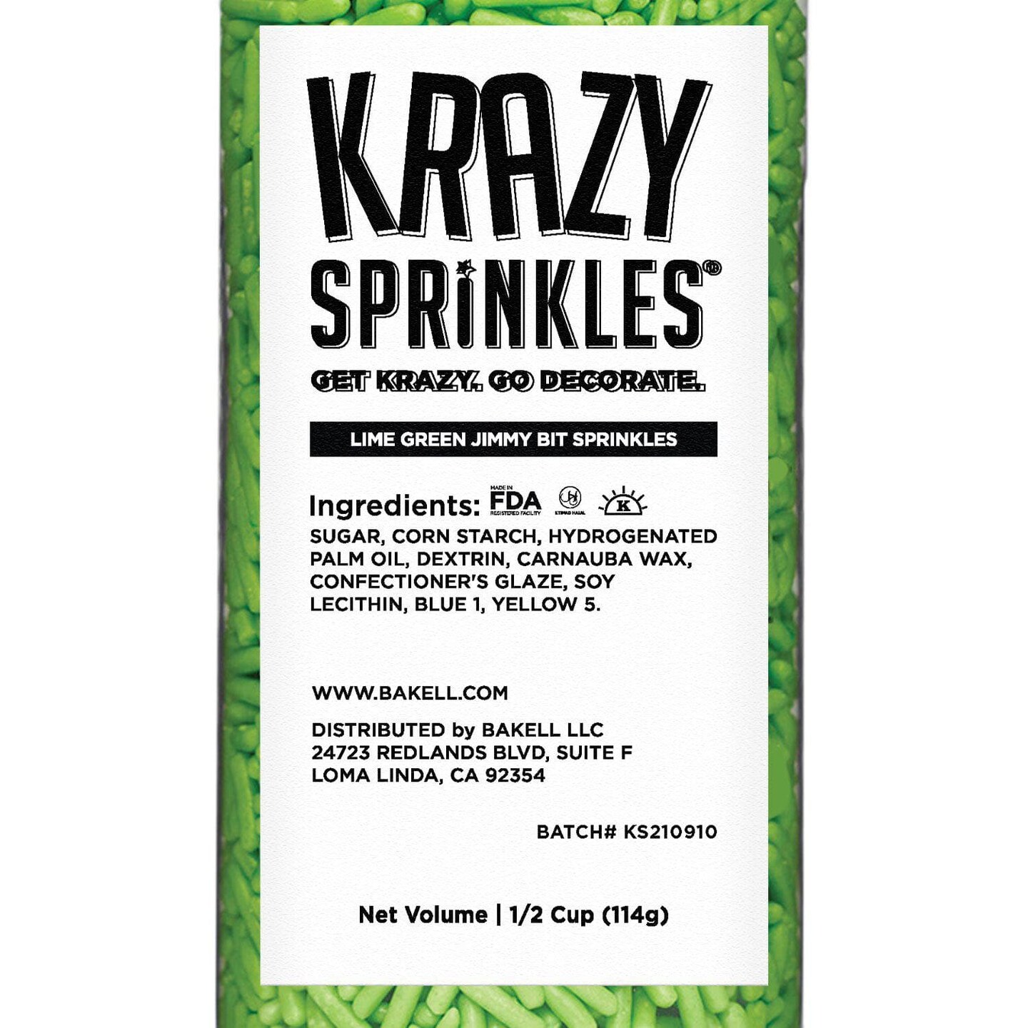 Krazy Sprinkles - Lime Green Jimmies (1/2 Cup, 1x Jar) for Cakes, Ice Cream &#x26; Cookies