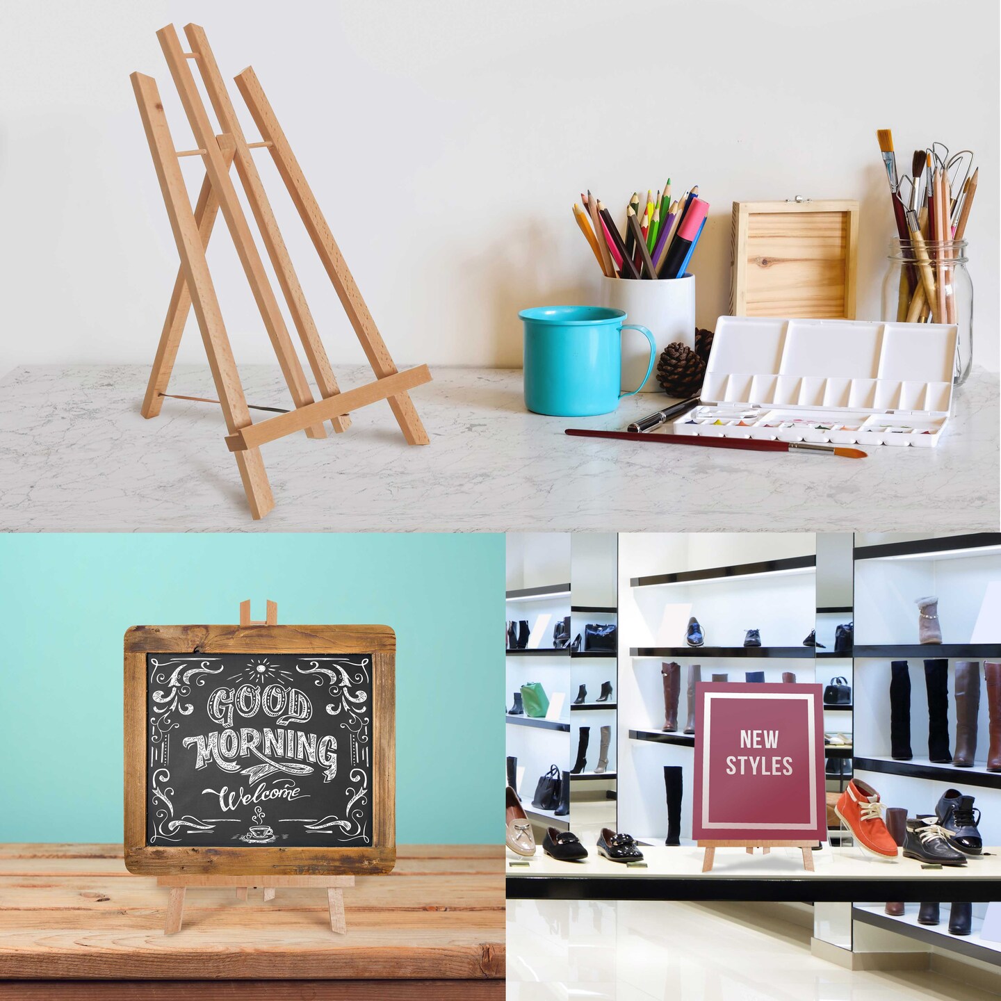 14&#x22; Medium Tabletop Display Stand A-Frame Artist Easel - Beechwood Tripod, Painting Party Easel, Portable Kids Students Classroom Table School Desktop