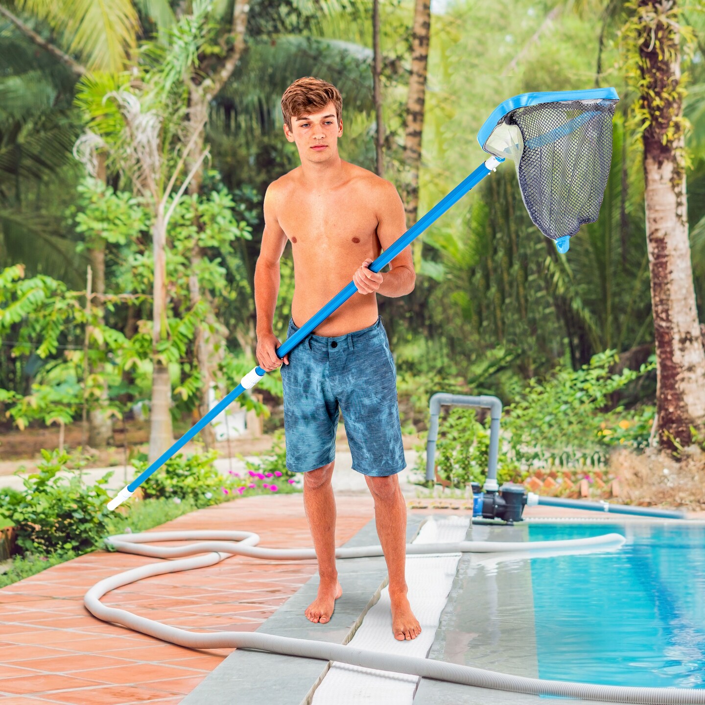 U.S. Pool Supply&#xAE; Heavy Duty 18&#x22; Swimming Pool Leaf Skimmer Rake with Deep Double-Stitched Net Bag - Strong Aluminum Frame