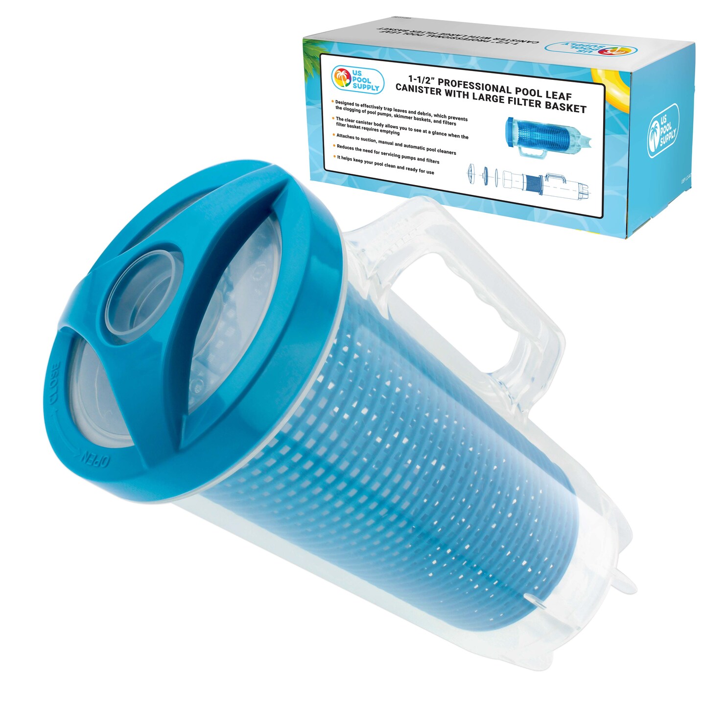 U.S. Pool Supply&#xAE; In-line Pool Leaf Canister with Large Plastic Mesh Basket &#x26; Mesh Bag - Fits 1-1/2&#x201D; Pool Cleaner Vacuum Hose Sections - Skims Leaves, Prevents Clogging