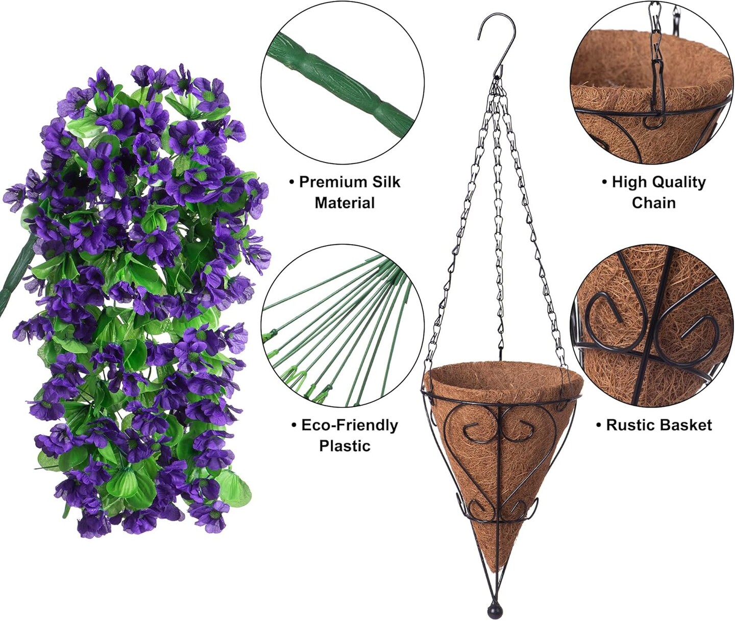 Artificial Hanging Flowers in 12 inch Basket