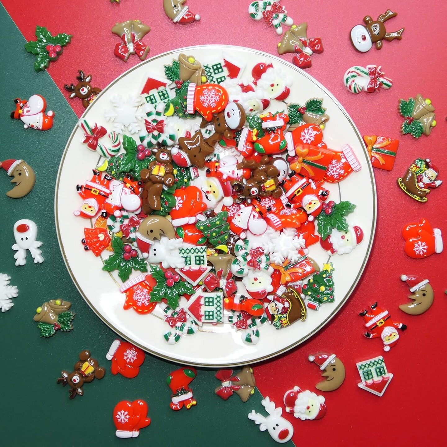 Christmas Resin Charms for Crafts,100 Pcs Flatback Slime Charm Beads Miniature Ornaments for Christmas Embellishments