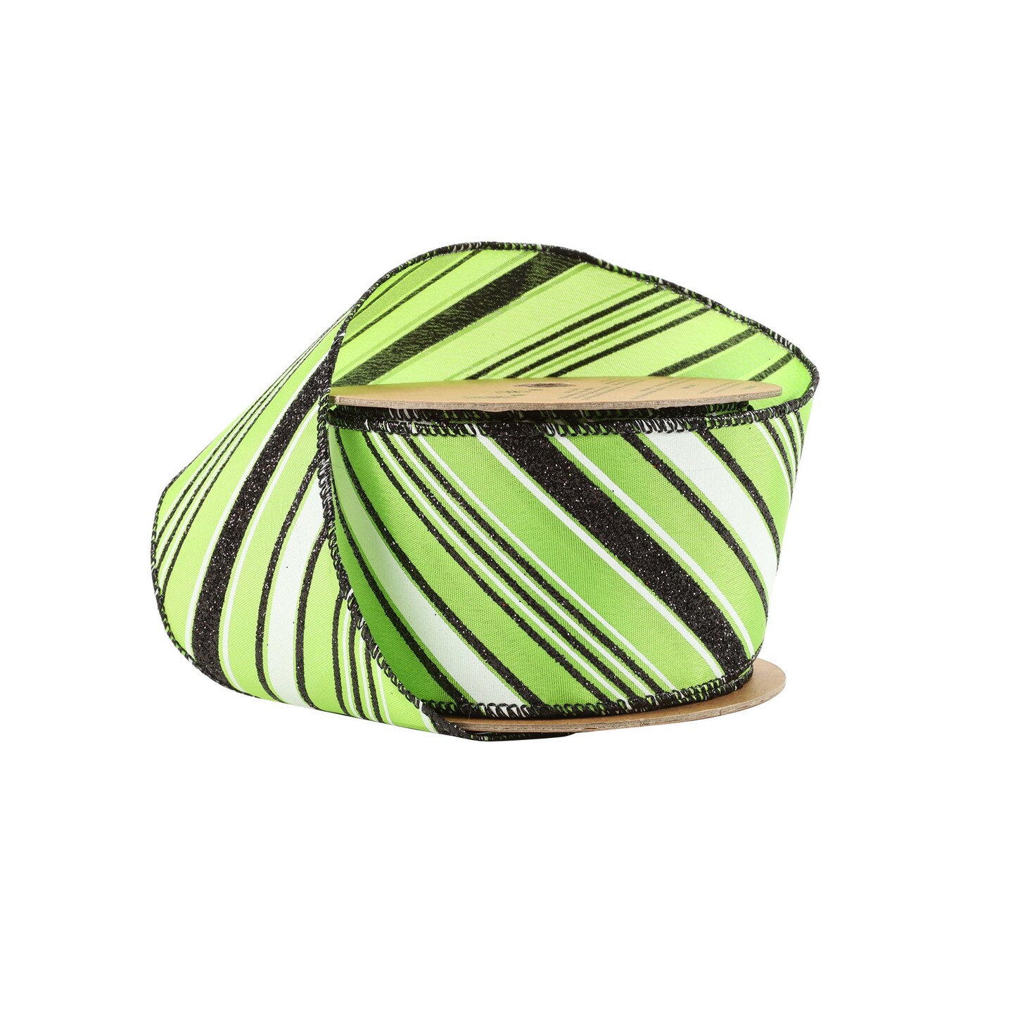 LaRibbons 2 1/2&#x22; Wired Ribbon | Candy Stripe on Green | 10 Yard Roll